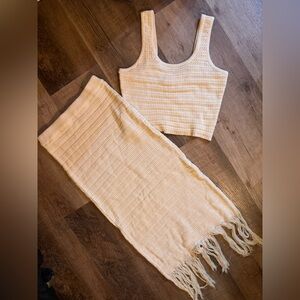 Freshman Cream Knit two piece set skirt/crop tank